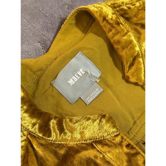 NWOT Anthropologie Maeve Velour Velvet Tunic Long Sleeve Button Up Size 4 Gold‎ - Picture 5 of 8